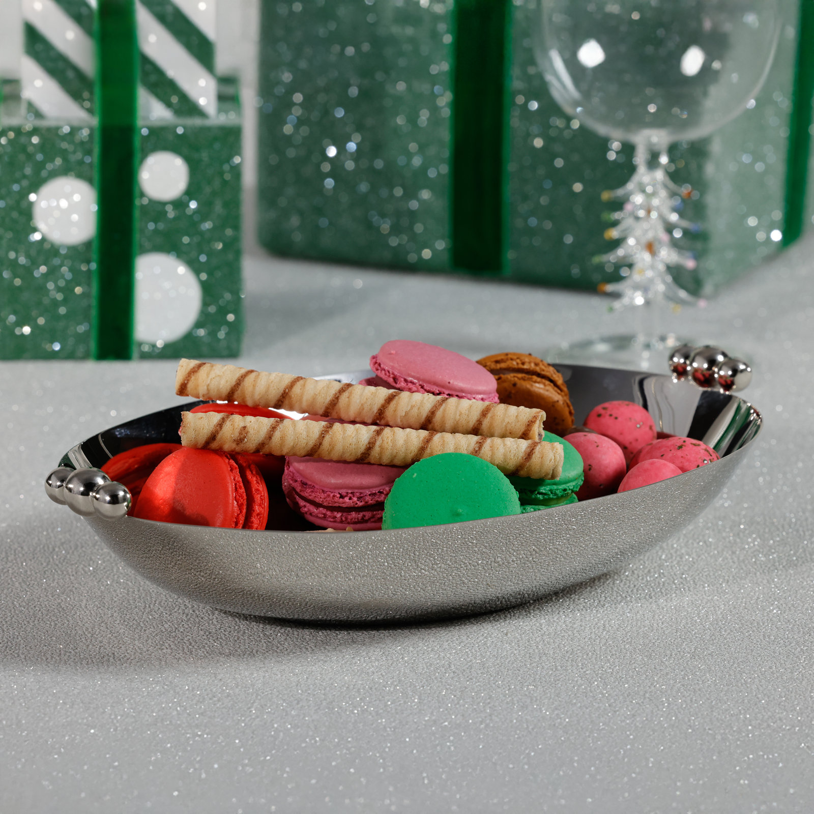 Hardin Polished Oval Metal Serving Bowls, Nickel