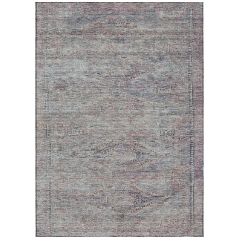 Tapis lavable intérieur / extérieur aztèque 10 pi x 14 pi étain