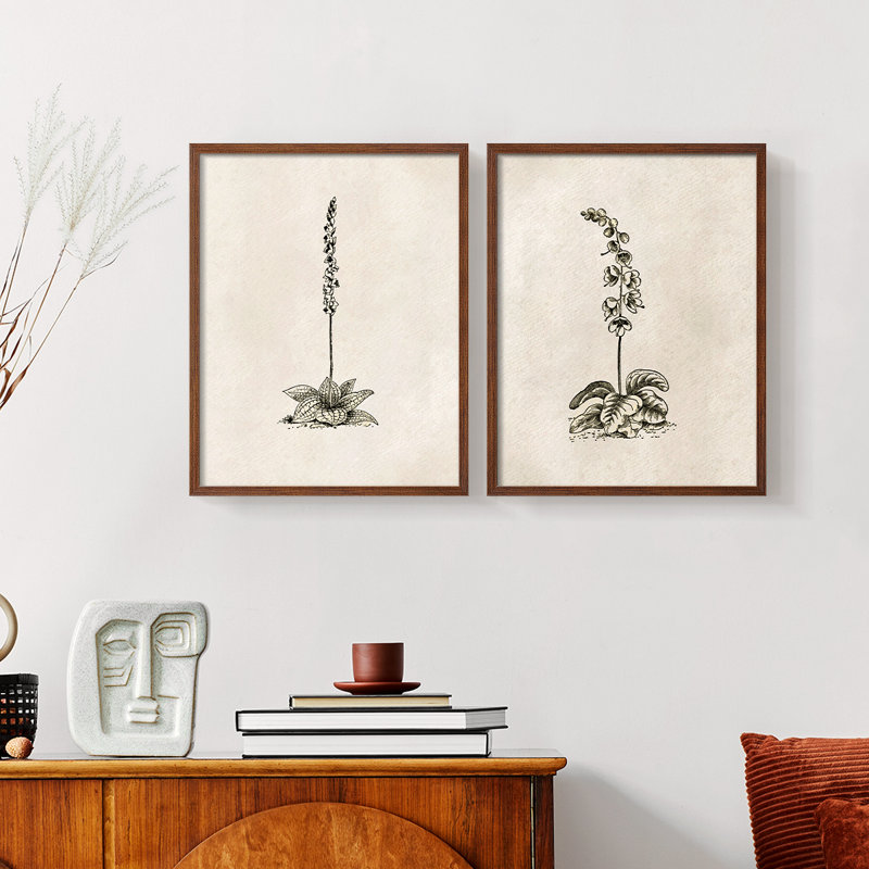 «Vintage Floral LX», impression giclée sur cadre - ensemble de 2, Noyer, H 17 po x l 42 po