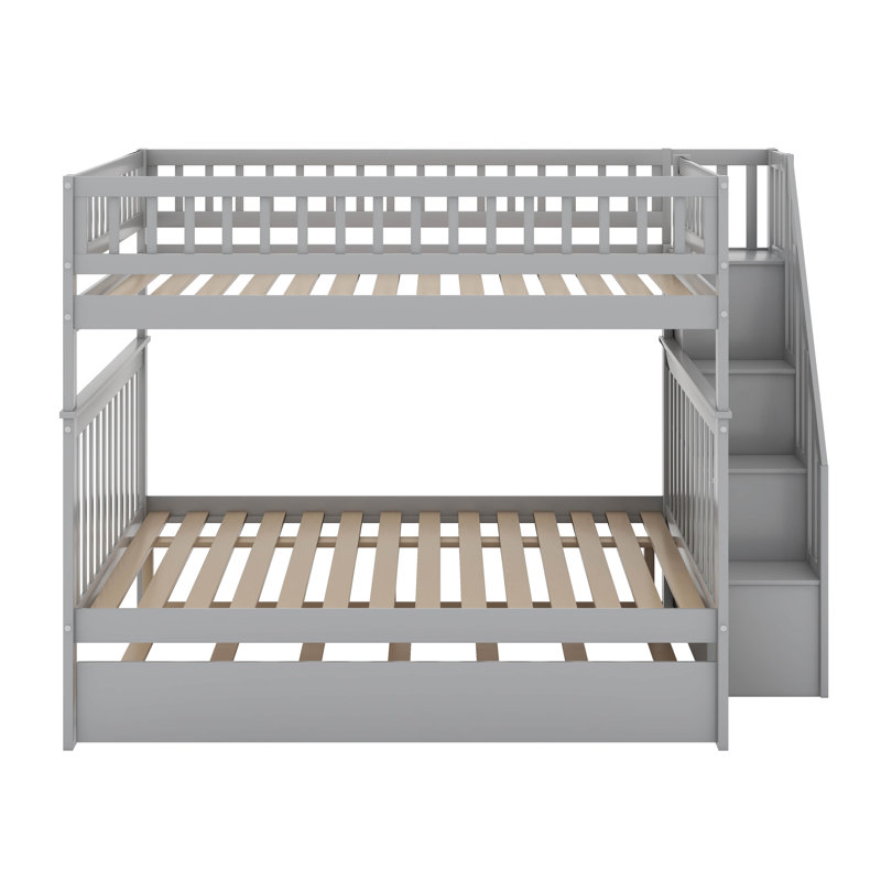 Full Over Full Bunk Bed With Trundle, Gray