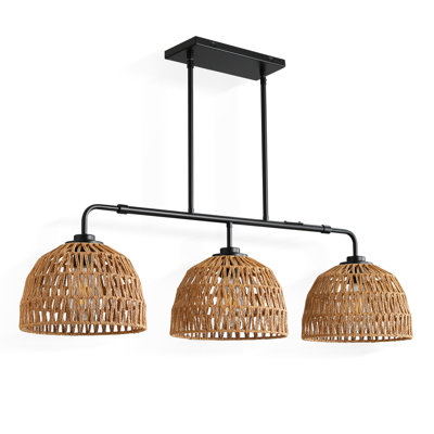 Luminaire suspendu 3 lumières Buonomo H 66,1 po en rotin et métal à intensité variable