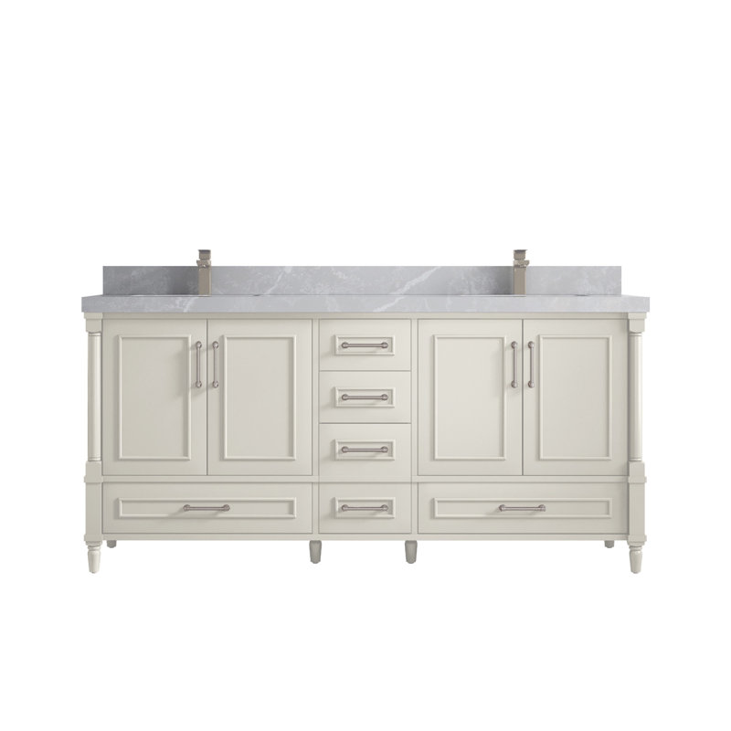 Meuble-lavabo double 72 po avec comptoir Aberdeen, Gris perle