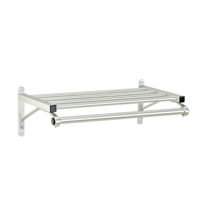 Glaro Wall Rack with a shelf and a hanger bar - 36" length -Satin Aluminum finish