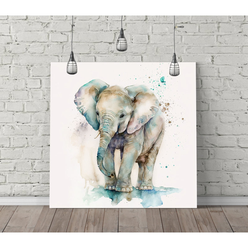 Watercolour baby elephant painting Canvas Wall Art Square Picture Print, 50.8cm H x 50.8cm W