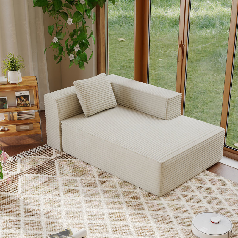 Canapé modulaire sans cadre 90 po avec méridienne droite et méridienne Cloud, Velours côtelé beige