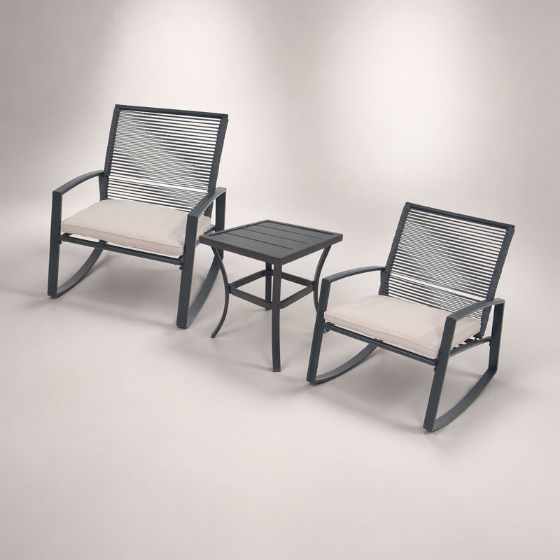 Ensemble de conversation bistro en métal avec table pour 2 personnes, confortable et durable pour la détente, Beige