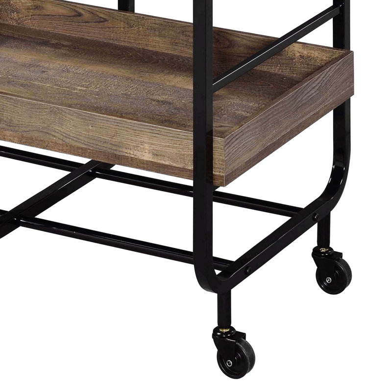 Washed Serving Cart With 3 Adjustable Trays, Black/Brown