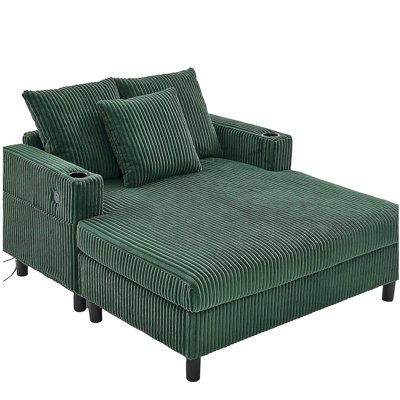  Canapé inclinable moderne en velours côtelé surdimensionné avec assise profonde, 3 coussins, charge USB, bande lumineuse à DEL RVB, porte-gobelet, poche latérale - convient au salon et à la chambre à coucher