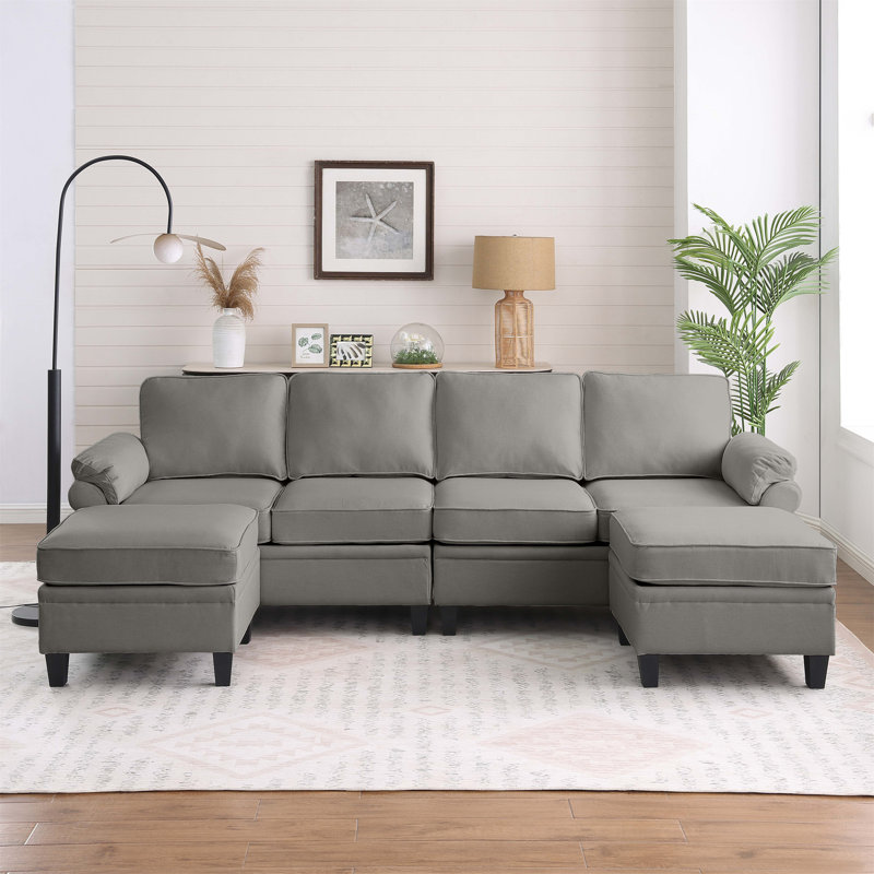102 Inch Dark Gray Chenille L-Shaped Sectional Sofa With Modular Design And Storage Ottoman For Living Room, Dark Gray, 5