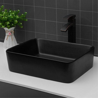 Lavabo de salle de bain rectangulaire en céramique noire 19 po x 15 po