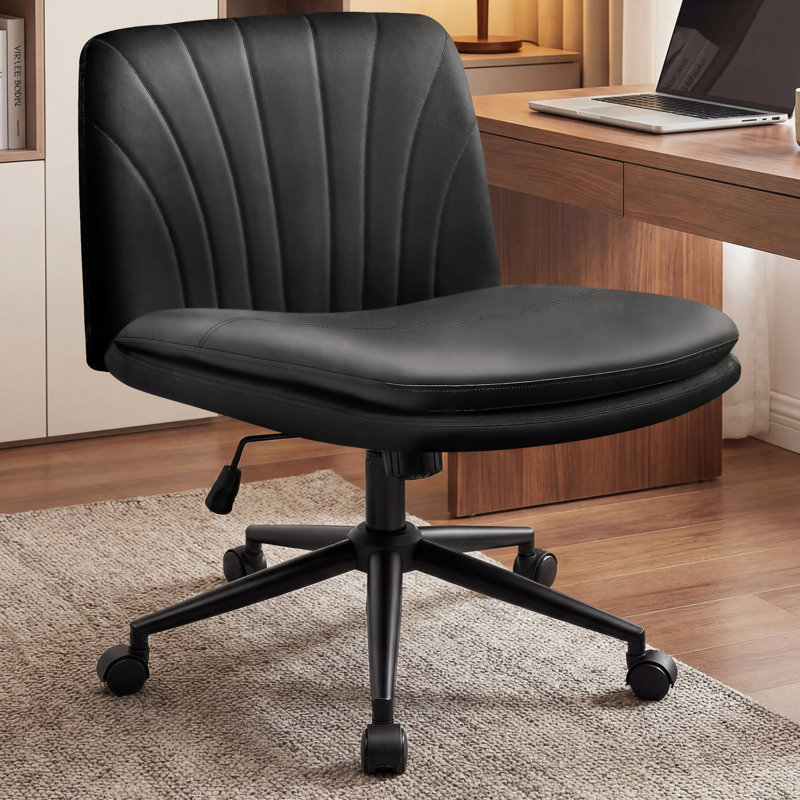 Chaise de bureau en cuir Keyri Criss Cross, Double roue, Cuir, Noir