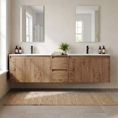 Meuble-lavabo double 72 po avec lavabo en céramique et conception sans poignée 72 po