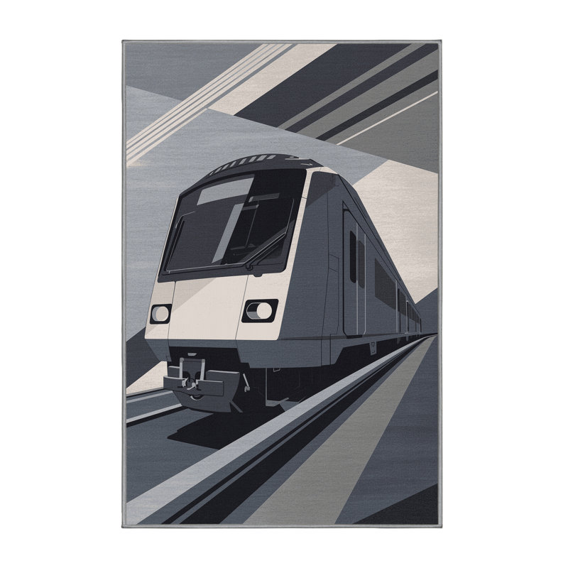 Soft Plush Eberly Underground Subway Train Modern & Contemporary Area Rug in Gray – Gray Binding, 2x3