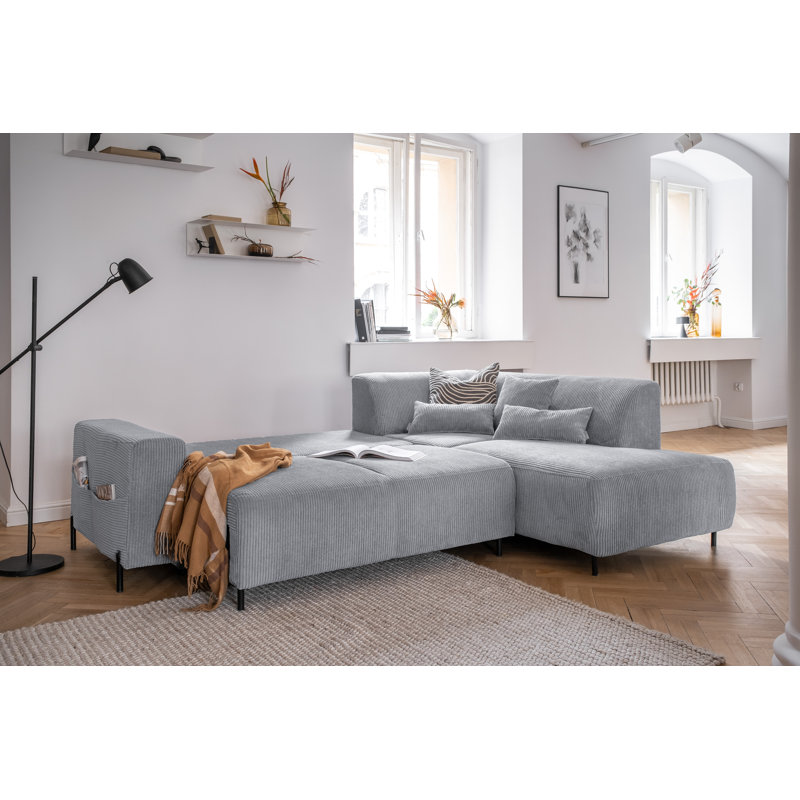 Cuddly Mia Corner Sofa Bed, Right facing, Light Grey