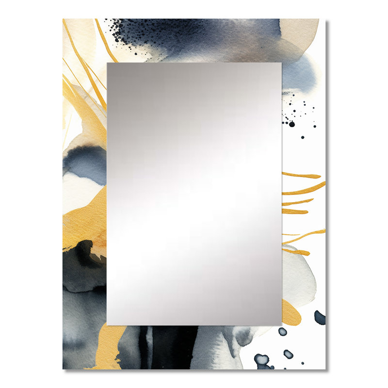Pastel Abstract With Blue Black & Gold Spots VI - Fractals Decorative Mirror, Gold Wall Mirror, Printed Metal Art, 32" x 24"