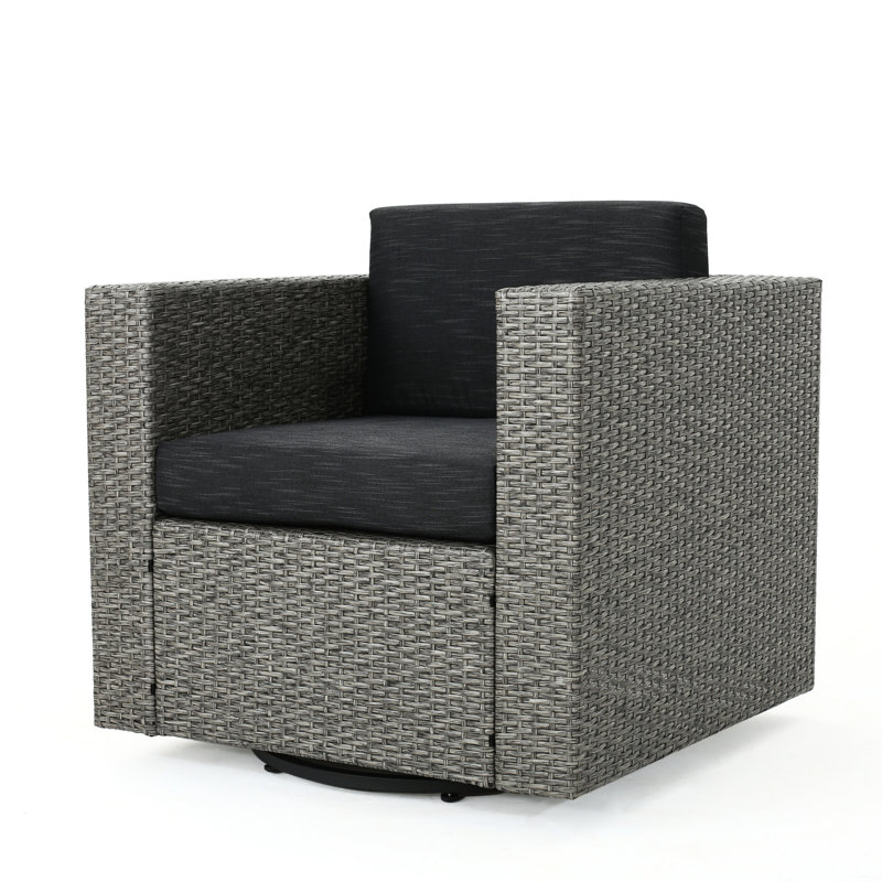 Élégante chaise pivotante d'extérieur - noir / gris, coussin fin et imperméable, assise confort gris noir, - rembourrage, assise relax