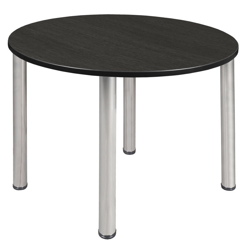 Ash Grey and Chrome Round Dining Table with Adjustable Legs