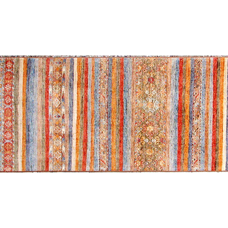 Tapis unique noué à la main orange / brun / bleu de haute qualité