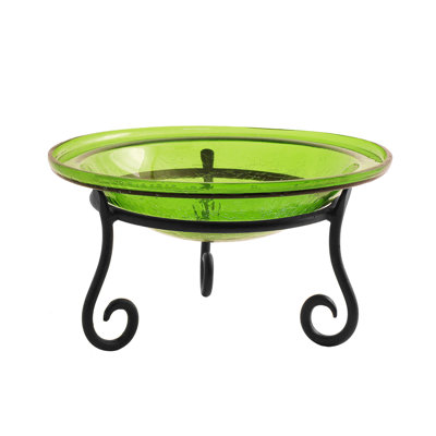 12 Inch Crackle Birdbath with Short Stand
