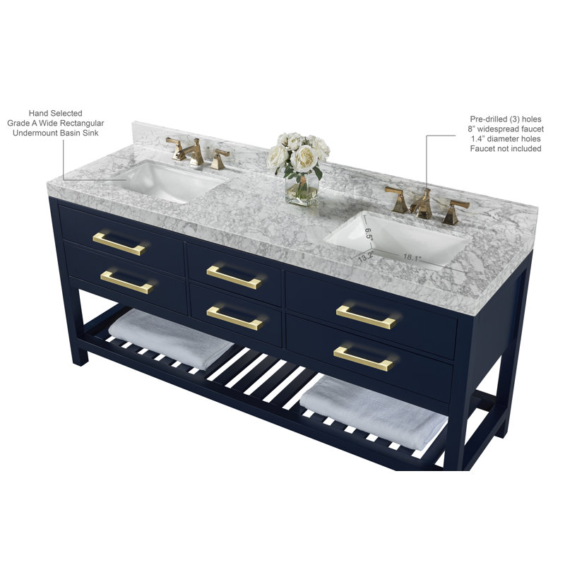 Elizabeth 72'' W Double Vanity, Heritage Blue | Brushed Gold
