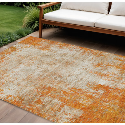 Tapis intérieur lavable abstrait orange et ivoire 9 pi x 12 pi