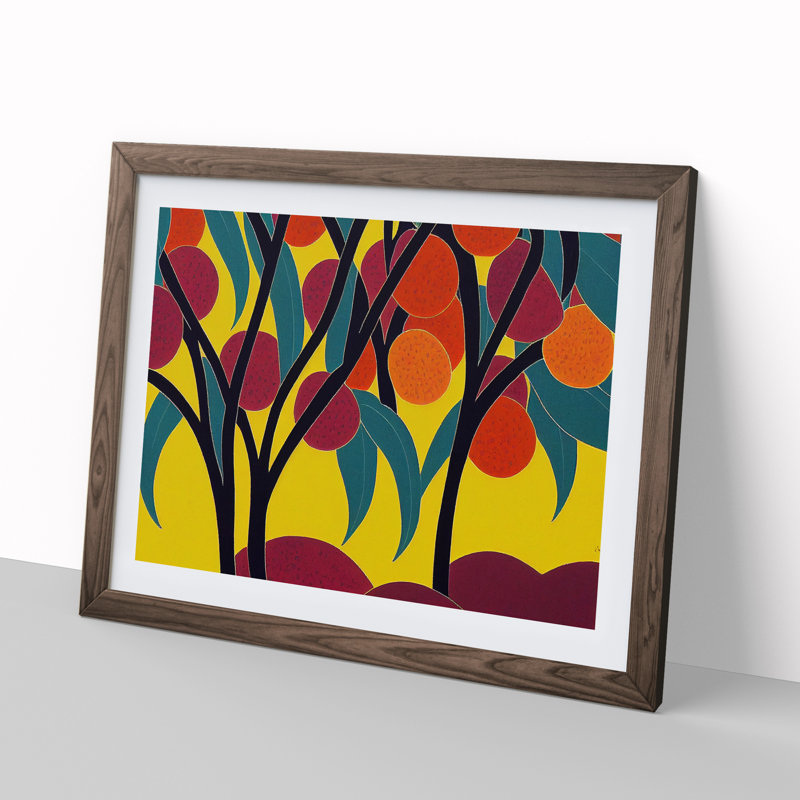Abstract Fruit Tree 1 Piece Single Picture Frame Wall Art, 46cm H x 64cm W x 2cm D, Walnut
