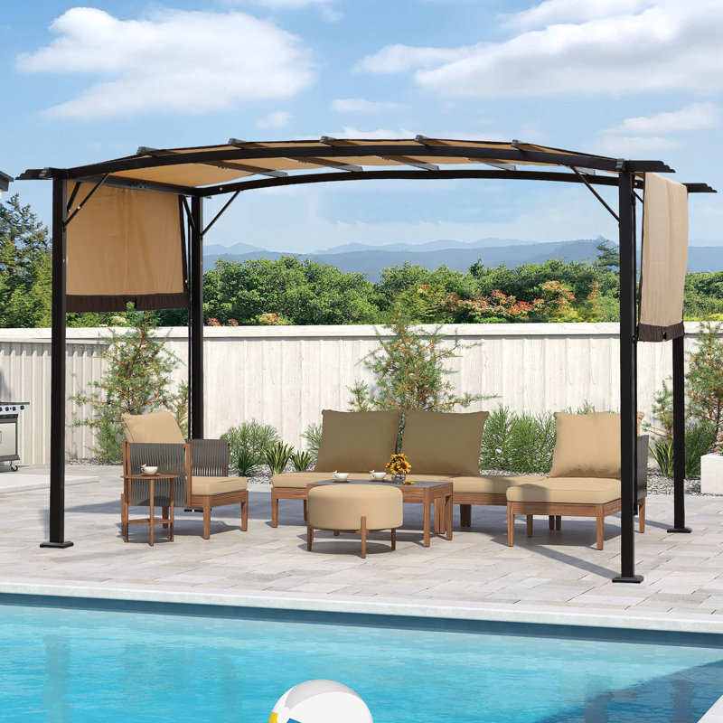 12 pi. L 9 pi. D Pergola en acier avec auvent, Beige