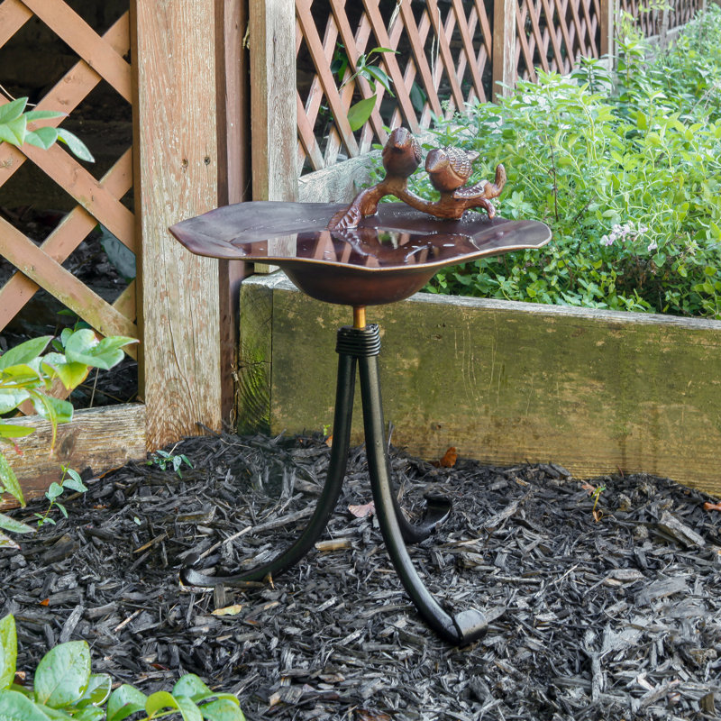 Antique Copper Birdbath with Wrought Iron Tripod Stand