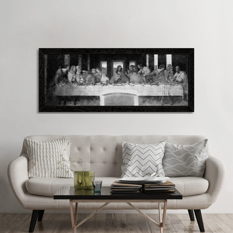 The Last Supper II by Leonardo Da Vinci - Floater Frame Panoramic Painting on Canvas, 182.88 cm H x 60.96 cm W, Black