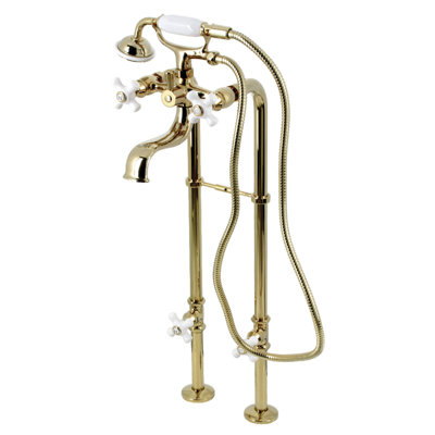 Kingston Brass Kingston Three-Handle 2-Hole Freestanding Clawfoot Tub Faucet Package with Supply Line and Stop Valve