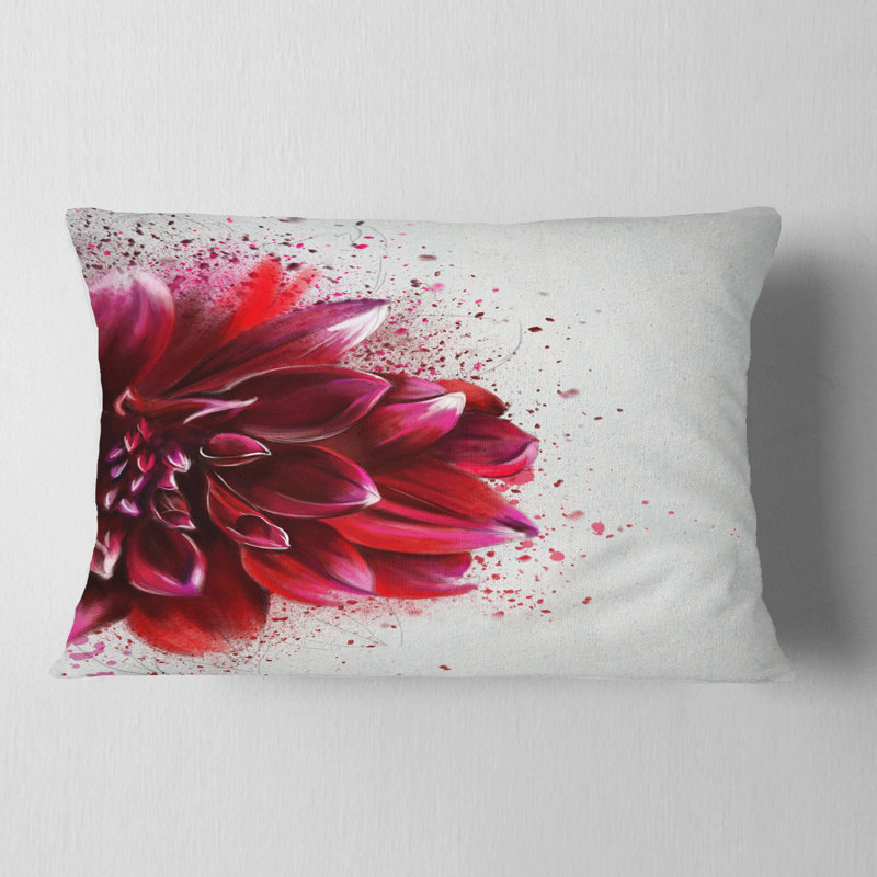 Coussin décoratif imprimé floral rouge foncé, Rectangle, 12 po x 20 po