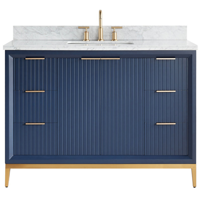 48" Freestanding Standard Single Bathroom Vanity with Top, Gold/Navy Blue