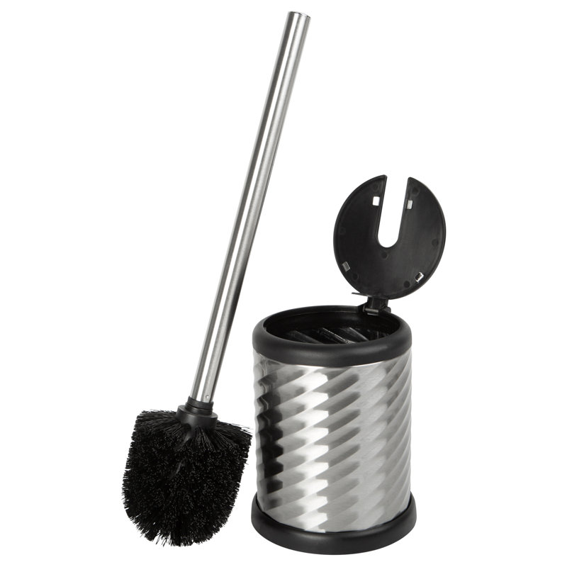 Stainless Steel Swirl Toilet Brush and Holder Set with Lid