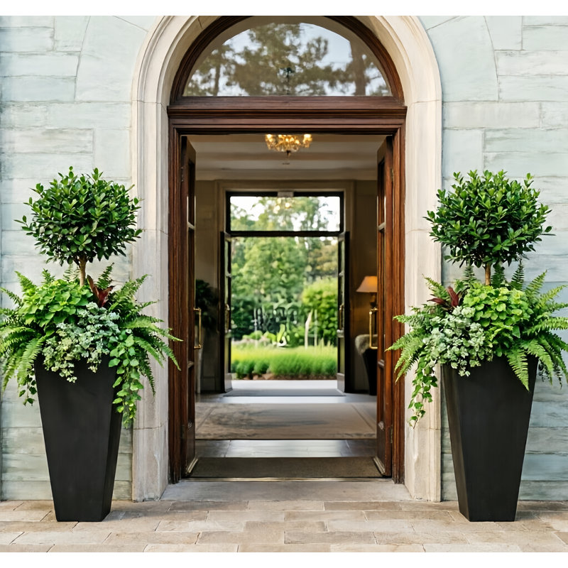 Lightweight Mgo Small Cast Stone Planter, Black, 28.5'' H X 13'' W X 13'' D