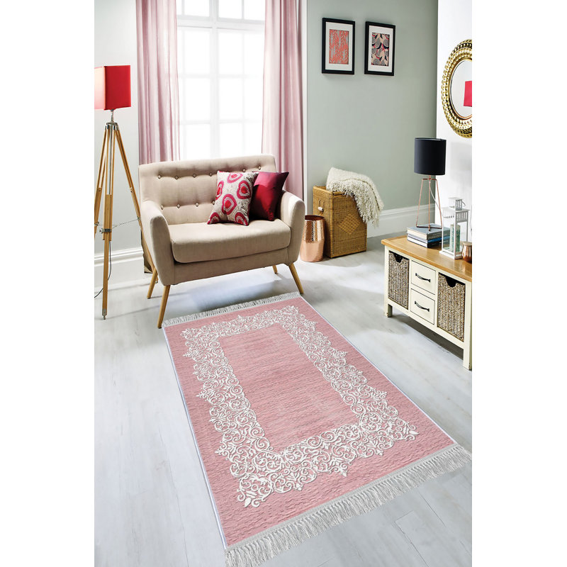 Tapis rose / blanc Kauffman Southwestern, Rectangle 5 pi 11 po x 9 pi 2 po