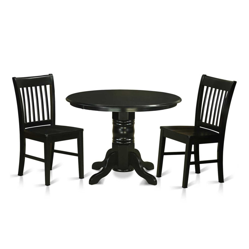 L'ensemble de mobilier de salle à manger 3 pièces comprend une table ronde avec piédestal et 2 chaises en bois, noir