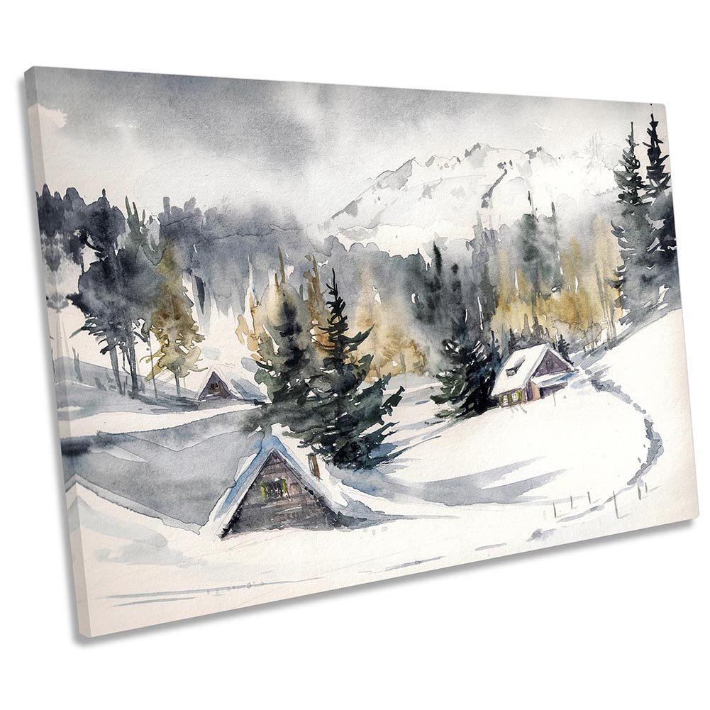 Union Rustic Winter Village Mountains Snow CANVAS WALL ART Print ...