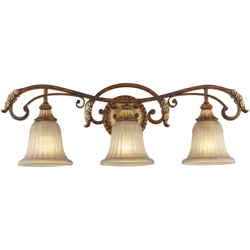 Villa Verona Bronze 3-Light Vanity with Aged Gold Leaf Accents