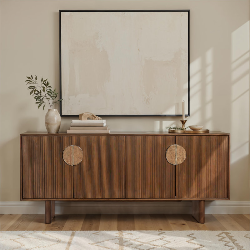 Silvie 69" Wide 4-Dr Mango Wood Sideboard, Medium Brown