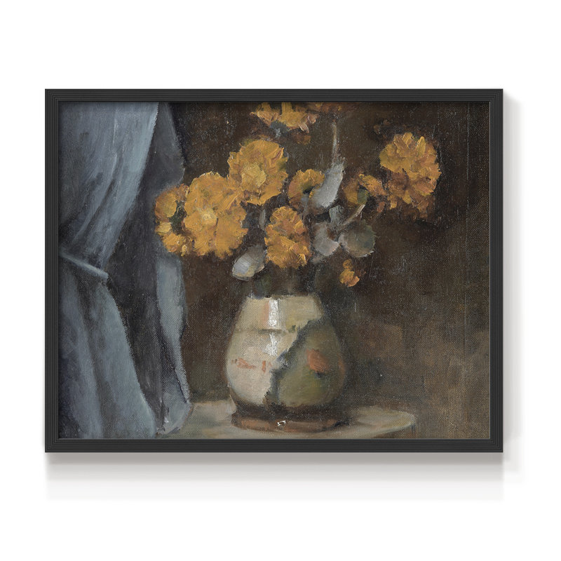 Motif floral rétro-CV III - reproduction encadrée, H 11 po x l 14 po, Noir, noir, noir, noir