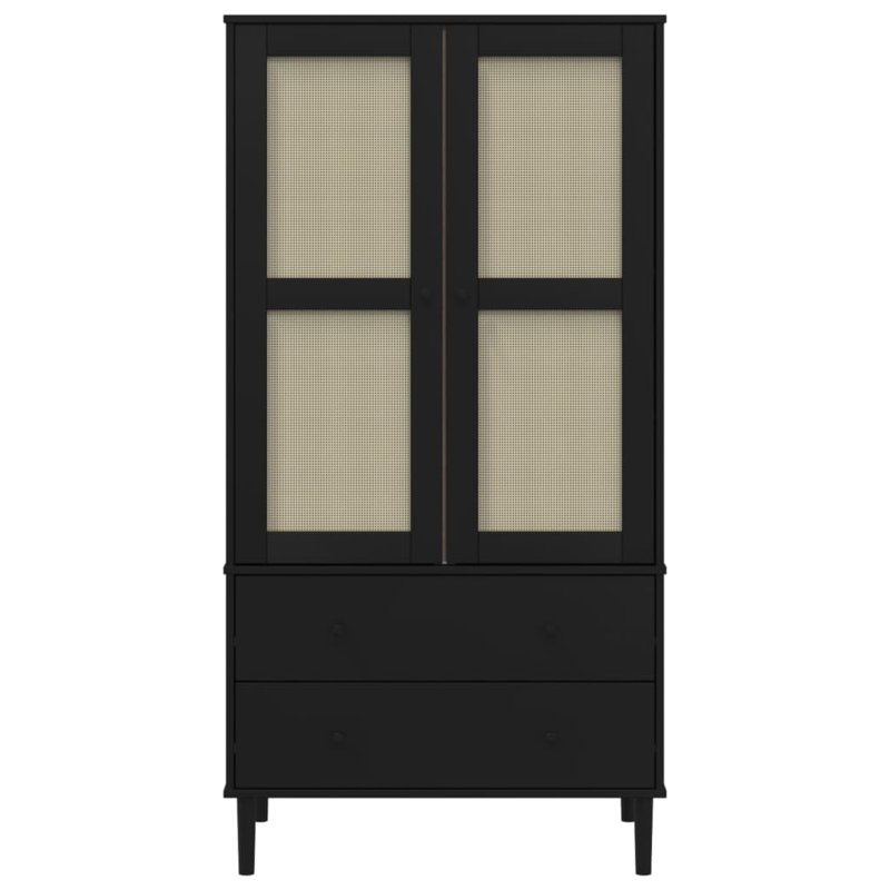 Nahyla Wardrobe "SENJA" Rattan Look 90x55x175 cm Solid Wood Pine, Black