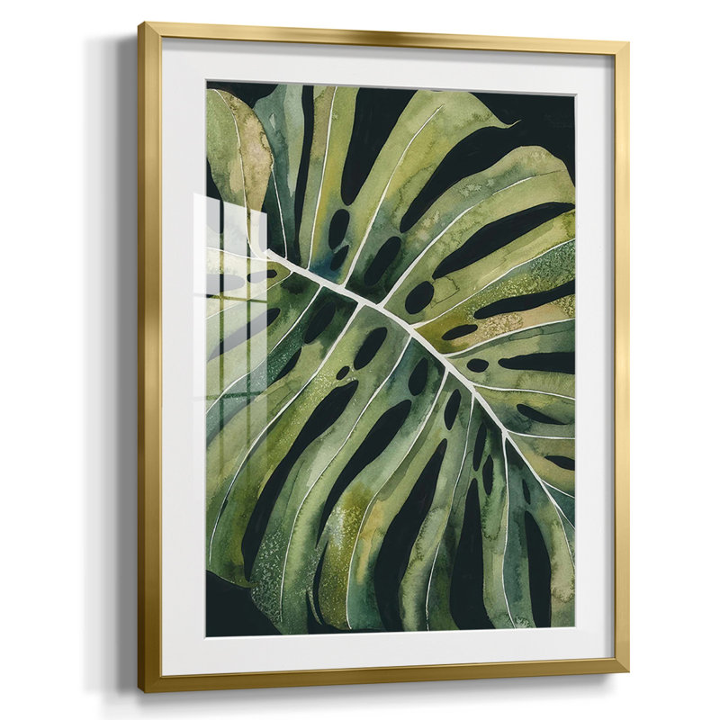 Nosturnal Monstera I, Blanc, Papier avec cadre doré