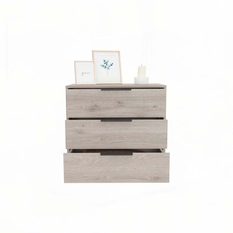 Commode 3 tiroirs Kaia, plateau supérieur - gris clair