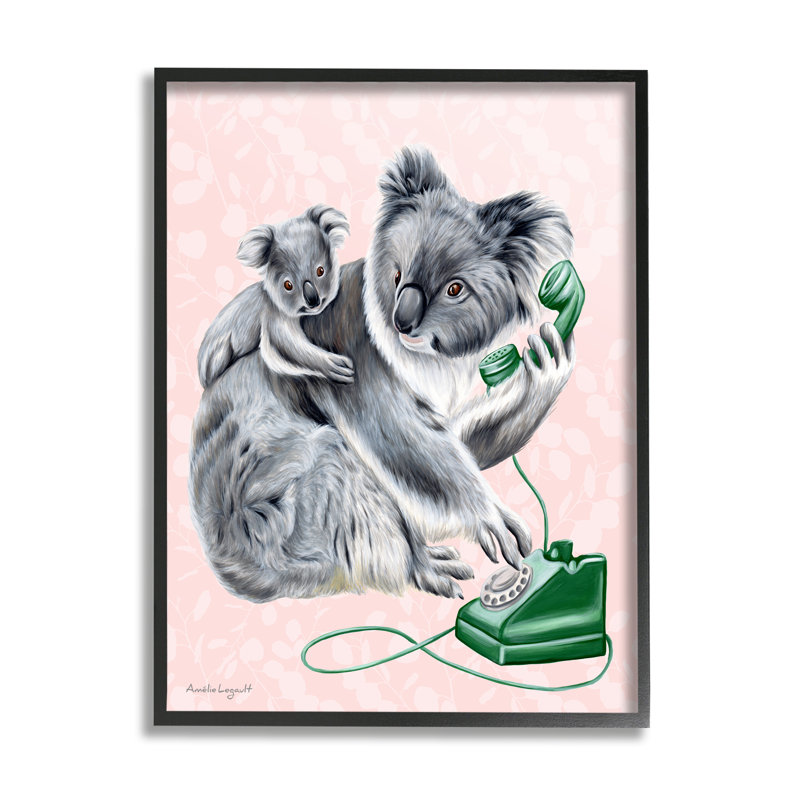 Koala & Baby, L 11 po x H 14 po, Giclée encadrée noir minuit