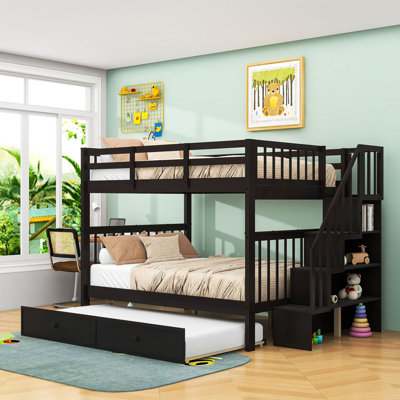 Full Over Full Bunk Bed With Twin Trundle And Storage, Can Be Split Into 2 Individual Beds