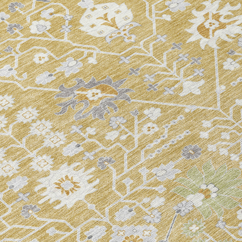 Gold Flat Woven Rectangular Synthetic Rug, 20" x 30"