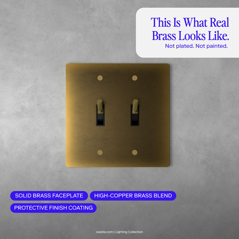 Ozarke Modern Brass Toggle Switch, Brass, 2 Gang 2 Way