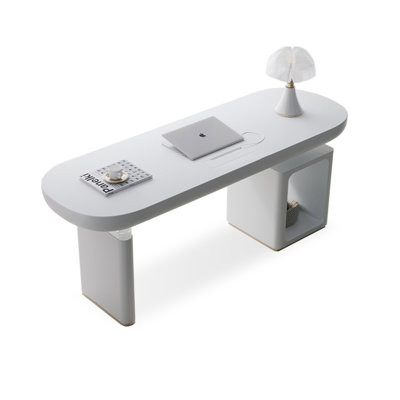 White Rectangular Solid + Manufactured Wood with 2 drawers desk