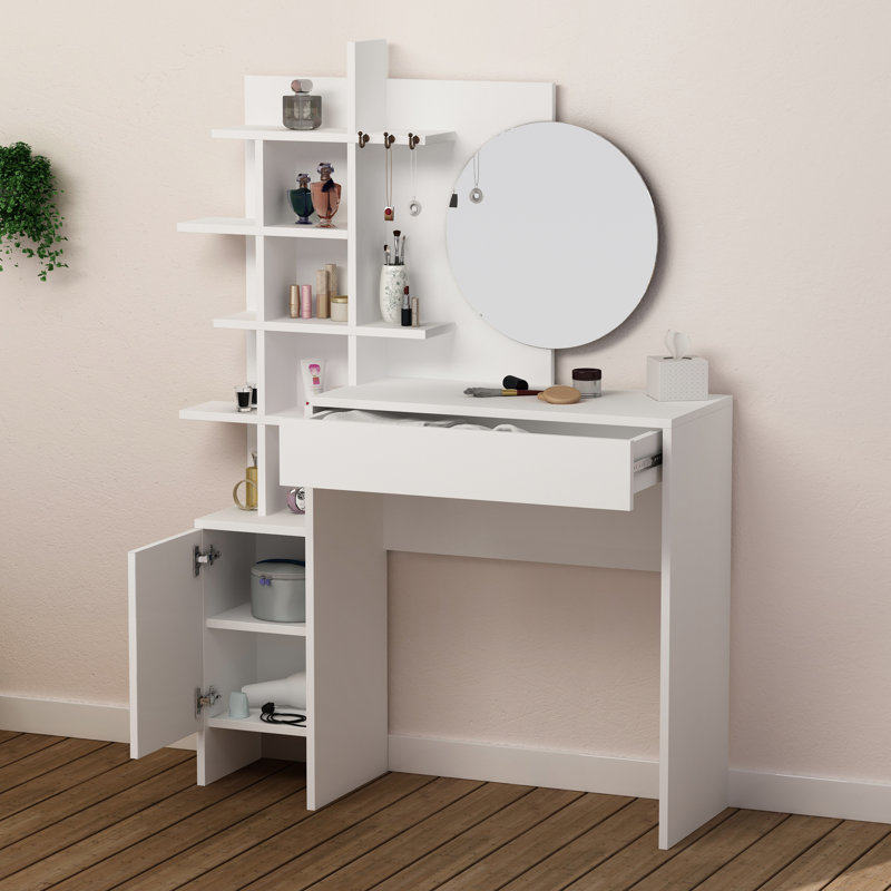 Brecken Dressing Table with Mirror, White