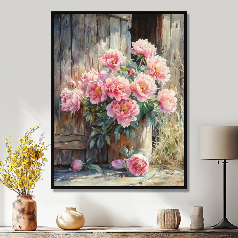 Pivoines dans la brise de basse-cour II - pivoines, art mural, Noir, Impression encadrée sans passe-partout